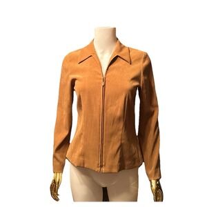 I.N. Studio Petite Women Camel Faux Suede Full Zip Jacket Tan 6P 97% Polyester